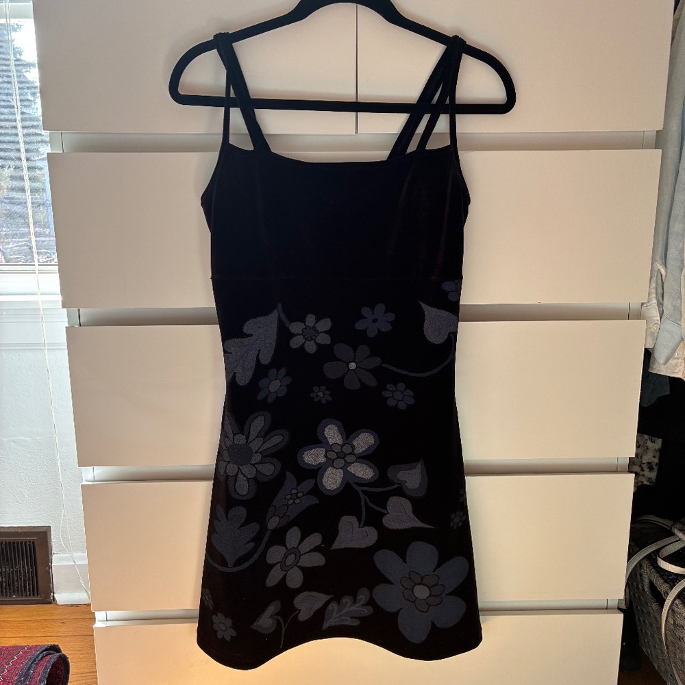 Black Floral Mini Dress Sleeveless Double Strap Size M